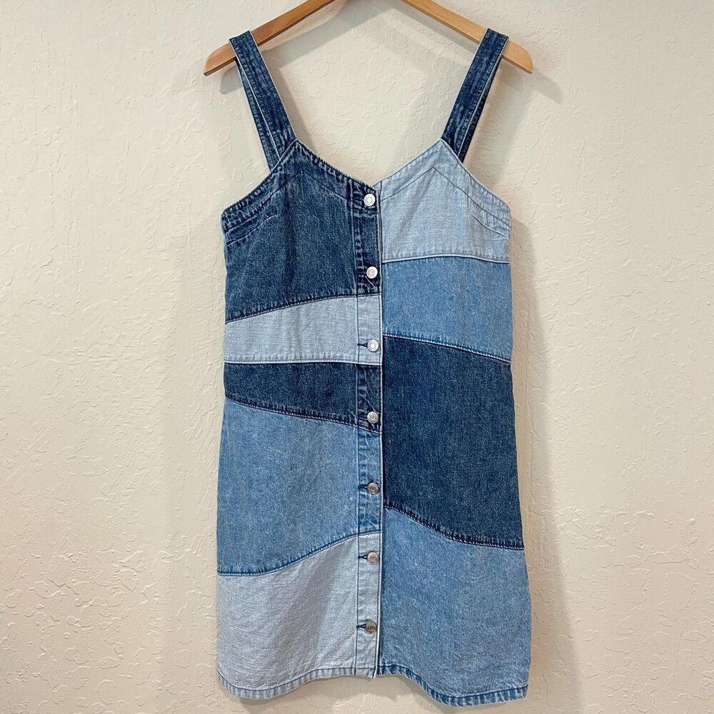 ~ Gap Small Boho Patchwork Denim Mini Dress Butto… - image 4